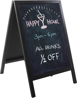 Black Metal A Frame Chalkboard Sign, Freestanding Sidewalk Sandwich Board Sign - Image 1 of 4