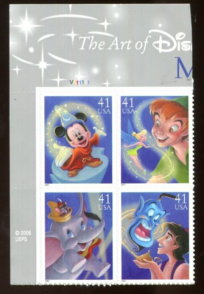 2007 Disney Magic Plate Block Of 4 41c Postage Stamps, Sc# 4192-4195, MNH, OG - Image 1 of 1