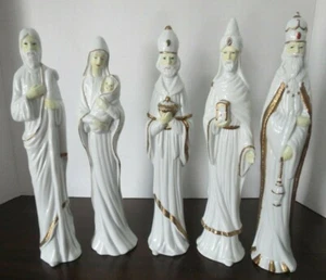 Nativity Figurines Mary Jesus Joseph Three Wise Men 10" Tall Thin White & Gold - Picture 1 of 10