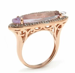 Anillo de carpa de topacio blanco Amy rosa gemas Meher's 3,61 quilates rosa vermeil y 0,15 quilates - Imagen 1 de 2