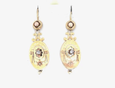 PENDIENTES COLGANTES DE DIAMANTES VINTAGE TRICOLOR 18KT PARA DAMA Foto 1 de 2