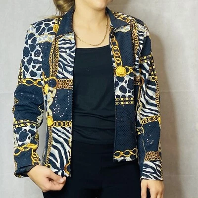 MESMERIZE черный блестками блестящий молнии длинным рукавом с воротником рубашка размер S США - Изображение 1 из 4