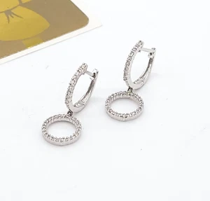 14K White Gold 20 TCW Diamond Drop Dangle Huggie Hoop Earrings - Picture 1 of 13