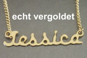 EDLE HALSKETTE JESSICA KETTE ECHT VERGOLDET NAMEN NAMENSCOLLIER NAMENSKETTE NEU - Bild 1 von 1