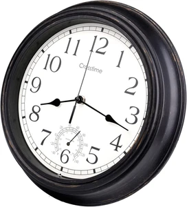 12 Inch Retro Indoor Outdoor Clocks Waterproof with Thermometer Easy to Read Sil - Picture 1 of 11