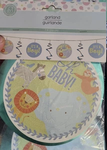 It’s a Boy Baby Shower Garland 7ft Blue Jungle Safari Theme Oh Baby! Party Decor - Picture 1 of 2