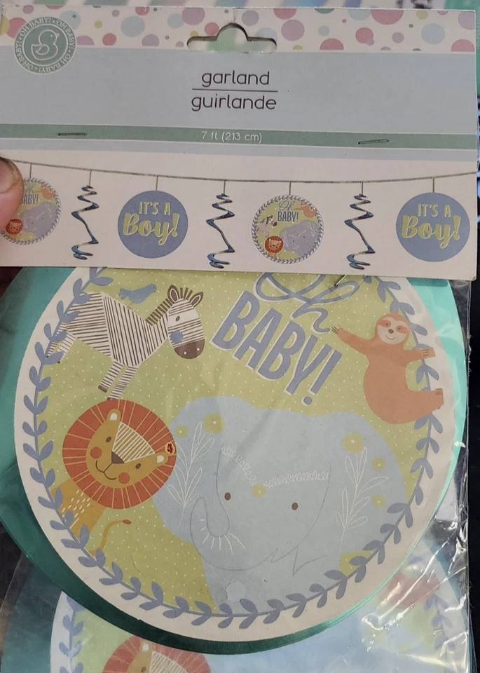 Guirnalda de baby shower It’s a Boy 7 pies azul selva safari tema ¡Oh bebé! Decoración de fiesta Foto 1 de 2