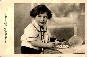 1920s Comic Postcard - A Boy with a Glass of Wine and a Pipe - Picture 1 of 2