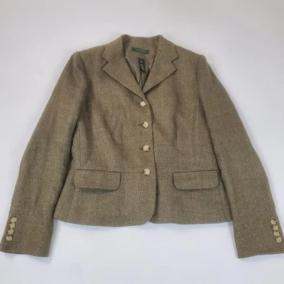 Chaqueta Blazer Ralph Lauren LRL Mujer’s 8 Verde Dorado Metálico Lino Espiga Foto 1 de 4