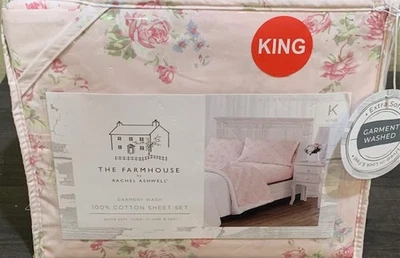 Juego de sábanas FARMHOUSE by Rachel Ashwell Shabby Chic rosa pálido con rosas florales KING Foto 1 de 2