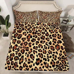 Leopard Print Sheet Sets Women Cheetah Print Fitted Sheet for Kids Boys Girls Ch - Picture 1 of 7