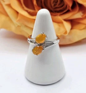 Sterling Silver Tangerine Opal White Topaz Bypass Ring. Size P - Picture 1 of 10