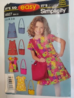 Dress Purse Bag Girls 3 4 5 6 7 Simplicity 4927 Sewing Pattern Cut VTG Easy - Image 1 of 4
