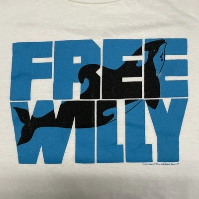 VTG 1993 Beefy T FREE WILLY Movie Promo T-Shirt Mens XL White Single Stitch Orca - Image 1 of 4