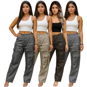 Ladies Cargo Combat Trouser 8 Multi Pocket Regular Fit Straight Leg Casual Pants - Picture 1 of 12