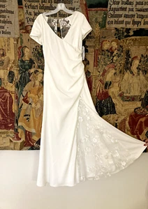 NWT DAVID`S BRIADAL STUDIO WHITE A-LINE V-NECK LACE FULL LENGTH WEDDING DRESS 8 - Picture 1 of 20