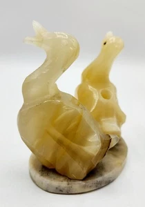 Vintage Pair Onyx/Marble/Stone/Alabaster(?) Hand Carved Duck Figurines & Base 3" - Picture 1 of 24