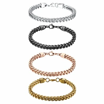 Brazalete de eslabones de cadena de trigo con bordillo cuadrado de acero inoxidable pulido de 6 mm para hombre 8,66" Foto 1 de 4