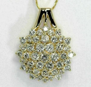Adorable 1.55CT Round Cut VVS1 Diamond Cluster Pendant In 14K Yellow Gold Finish - Picture 1 of 4