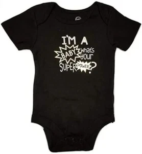Boys Girls I'm a Baby What's Your Super Power Black Bodysuit (Size Newborn) NWT - Picture 1 of 1