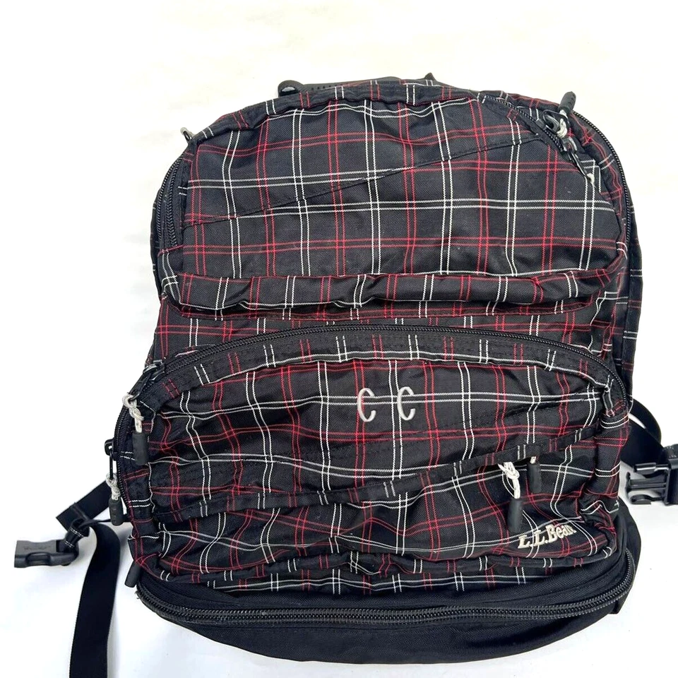 L.L.Bean Super Deluxe Paquete de Libros Mochila a Cuadros Negro Rojo Gran Capacidad 42L! Foto 1 de 4