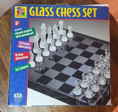 Pavilion Classic Glass Chess Set Smoked Glass Gameboard Frosted & Clear Pieces - Image 1 of 4