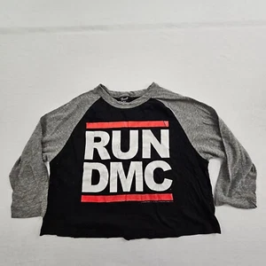 Run DMC Bravado Black Colorblock Long Sleeve Cropped T-Shirt Women's M - Picture 1 of 6
