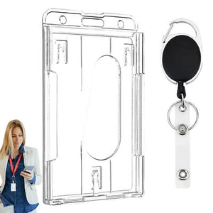 ID Badge Holder Hard Plastic Card Case Transparent Protector Cards Sleeve - Picture 1 of 10