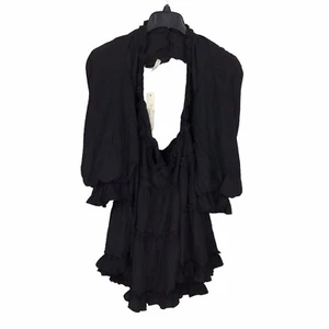 Mustard Seed Long Sleeve Open Back Dress Womens M Black Ruffles Boho Deep V Neck - Picture 1 of 3