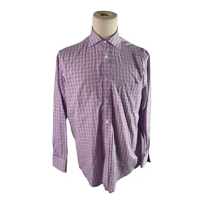 Faconnable Camisa de Vestir Manga Larga a Cuadros Hombre Grande Todo Algodón Hecha en USA Foto 1 de 4