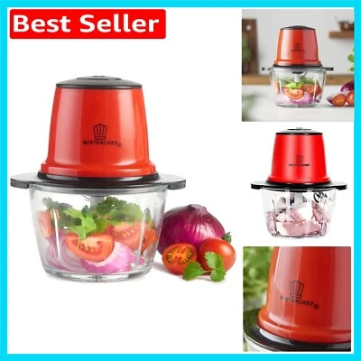 Compact 200W Red Food Processor with Glass Bowl - Turbo Function & Safety Lock - Image 1 of 4