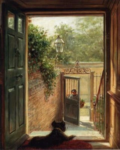 Oil painting cityscape A-Philadelphia-Doorway-Edward-Lamson-Henry handmade art - Picture 1 of 1