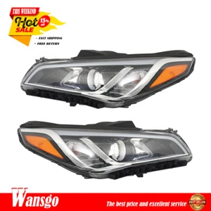Black Left+Right Halogen For Hyundai Sonata 2015-2017 Headlights Assembly Clear - Picture 1 of 14
