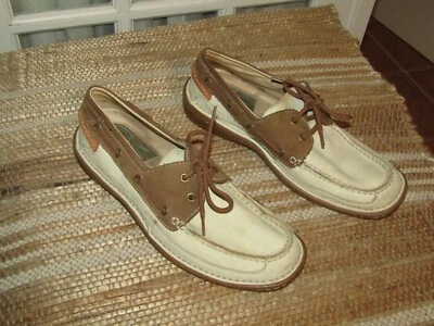 Florsheim Lakeside Moc Puntera Oxford Cuero Barco Zapato Hueso y Marrón Para Hombre Talla 10 M Foto 1 de 4