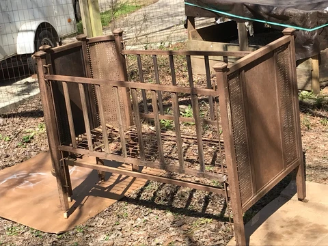 Antique Vintage Cast Iron Child Crib w/ Metal Mattress Cover