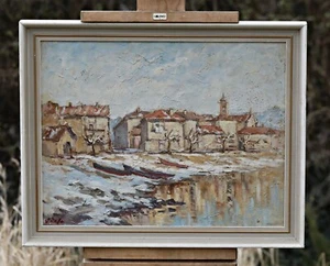 Paisaje de invierno en Italia, pintura al óleo sobre lienzo, probablemente Vittorio Rosa (1932) - Imagen 1 de 9