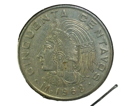 CINCO DE MAYO EVENT SALE-1968-Mo MÉXICO-COBRE/NÍQUEL COMP.-50c. Moeda KM#451 - Imagem 1 de 3