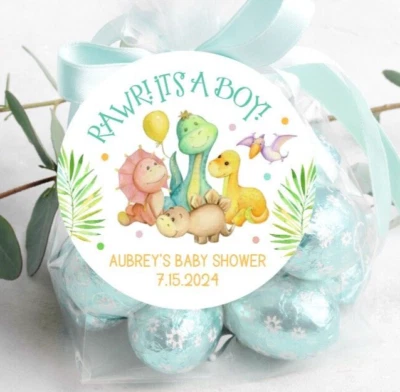 Dinosaur Baby Shower Stickers, Personalized Dinosaur Theme Baby Shower Stickers - Image 1 of 4