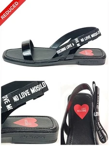 LOVE MOSCHINO SANDALO NERO FLAT MADE IN ITALIAN SANDALI PELLE UK TAGLIA 10 PREZZO AL PUBBLICO £149 - Foto 1 di 17