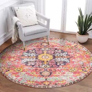 Bohemian Floral Medallion Round Rug - 3Ft Small Hot Pink Round Area Rug for Girl - Picture 1 of 9
