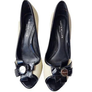 Karen Millen Women's Vintage Black & White Peep Toe Court Shoes Size 37 - Picture 1 of 14
