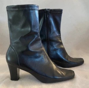 Aerosoles Blue Gene Ankle Boot Black Faux Leather 9M - Picture 1 of 6