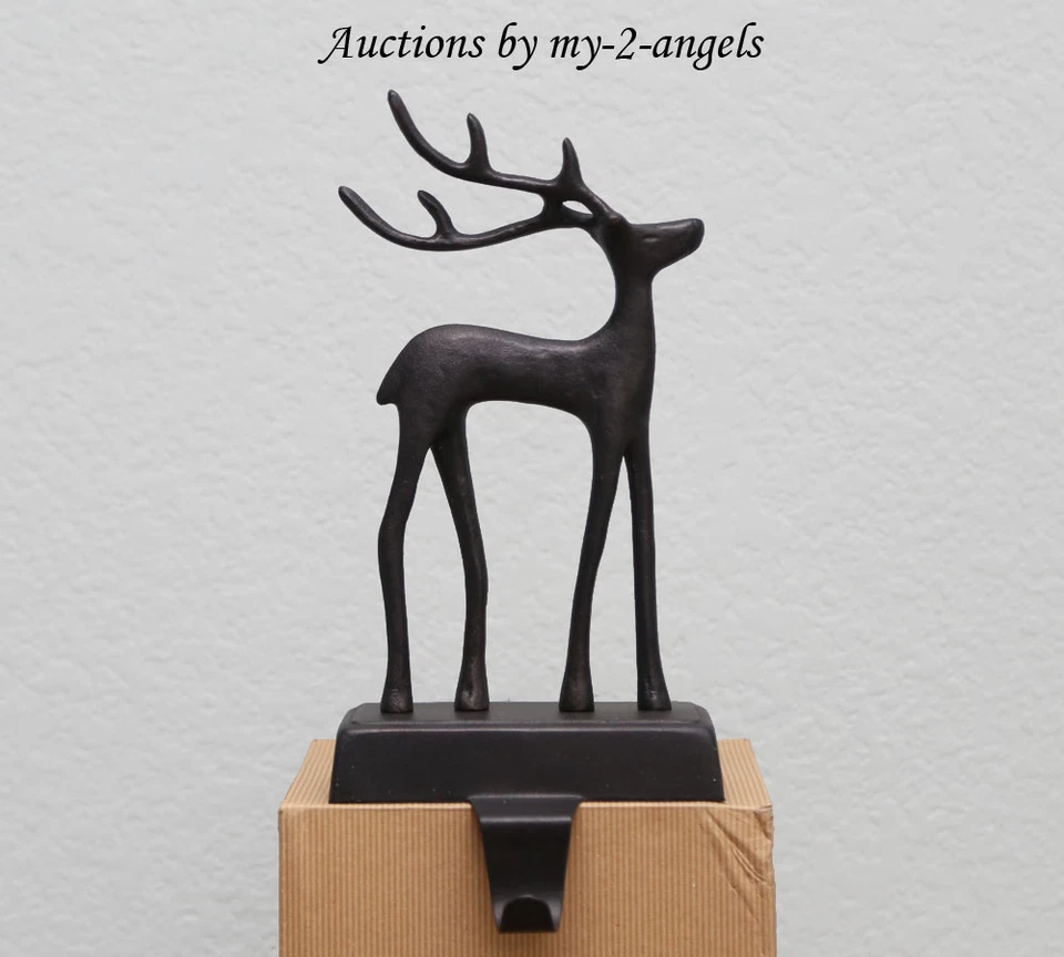 Pottery Barn 圣诞圣诞老人雪橇 REINDEER DEER 长袜支架 BRONZE — 第 1/1 张图片