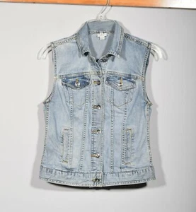 Merona Cotton Blend Light Wash Button Front Denim Jean Vest Sz XS - Picture 1 of 4