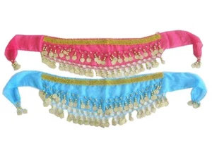 ® 2Pieces Kid Sequins Belly Dance Hip Scarf Wrap Belt rose red and blue - Picture 1 of 5