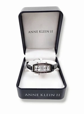 Vintage Anne Klein II  Dual Time Women's Watch Black Genuine Leather Band IOB - Image 1 of 4