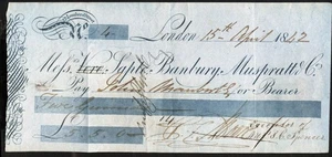 1842 Bank Cheque: Vere, Sapte, Banbury, Muspratt & Co. Free UK p&p - Picture 1 of 1