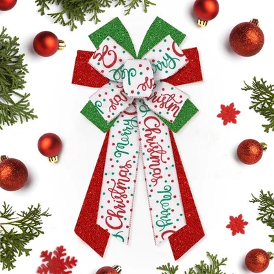 Corona de Navidad grande arco brillo verde rojo blanco arpillera árbol de Navidad adorno Foto 1 de 4