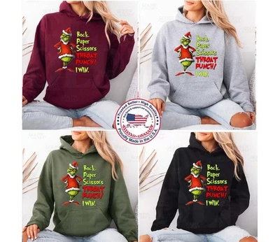 Grinch 摇滚纸剪刀 Throat Punch I Win Christmas 连帽衫多色 — 第 1/3 张图片