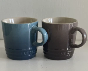 2 Le Creuset Stoneware ESPRESSO Demitasse Coffee Cups Blue Brown Ombre 3.38 oz - Picture 1 of 14